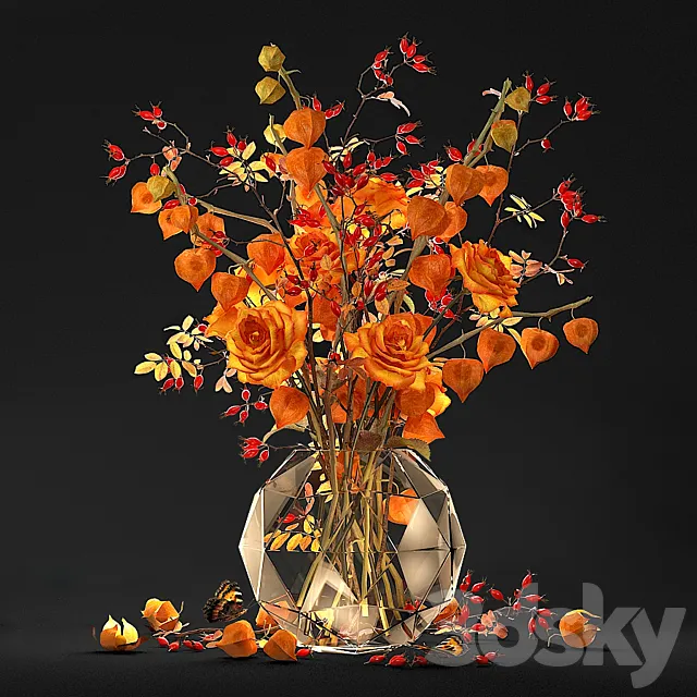 Bouquet with physalis 3D Model