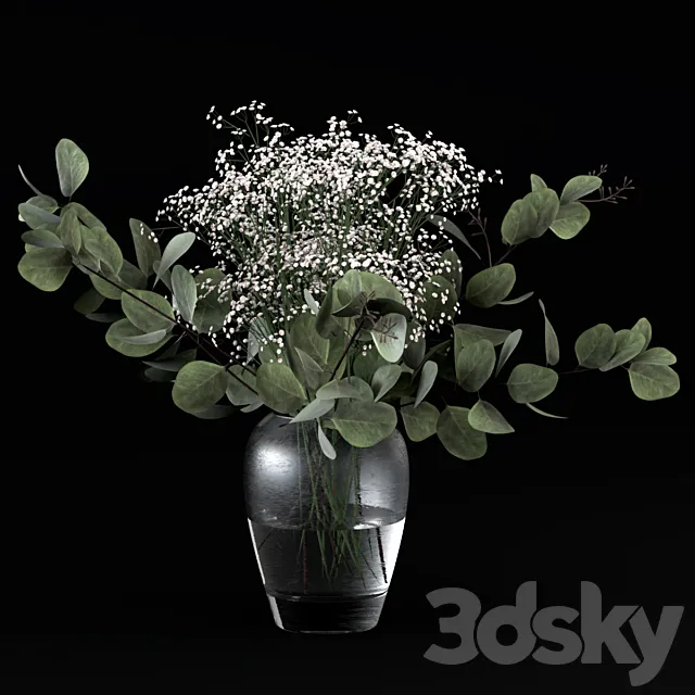 Bouquets of eucalyptus with flowers and grass 3DModel