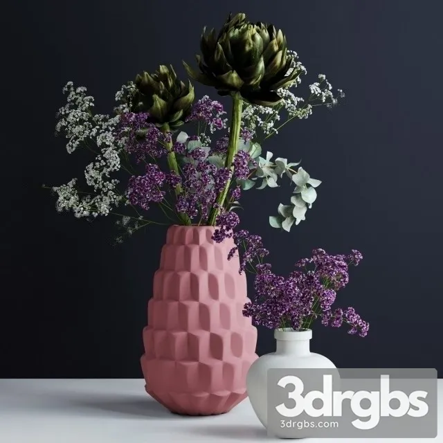 Bouquets Pink White Vases 3D Model Free