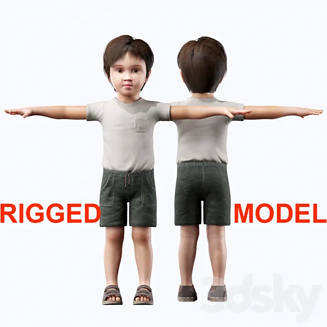 Boy in a T-shirt and shorts. 3D Model