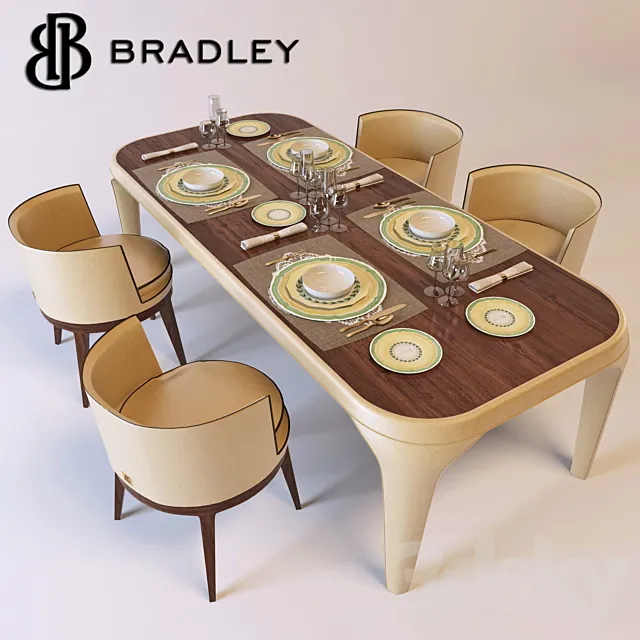 Bradley dining table with Baron chairs 3D Model