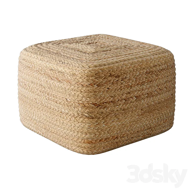 Braided jute pouf square 3D Model Free