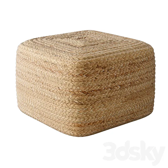 Braided jute pouf square 3D Model