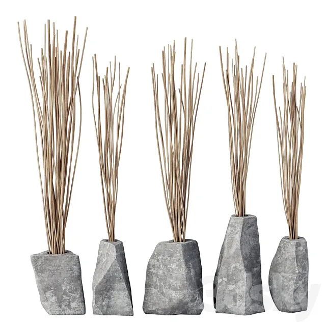 Branch stone rock vase decor n3 _ Branches in stone rock vases decor No. 3 3D Model