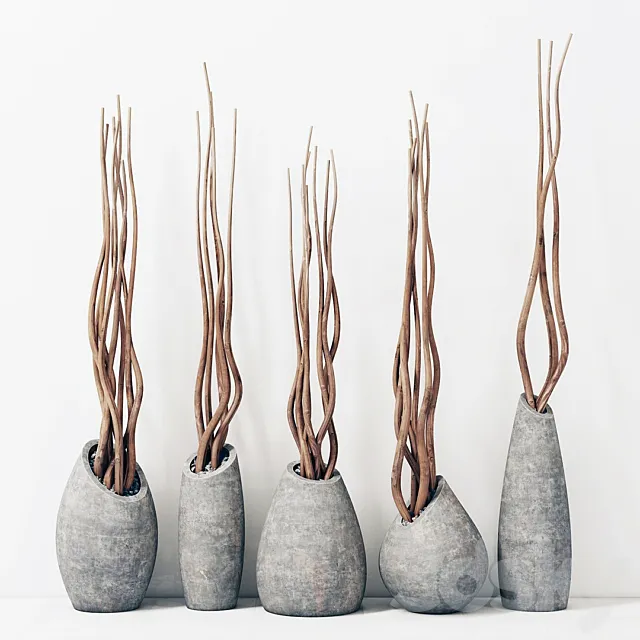 Branches in concrete vases _ Branch concrete vase 3D Model