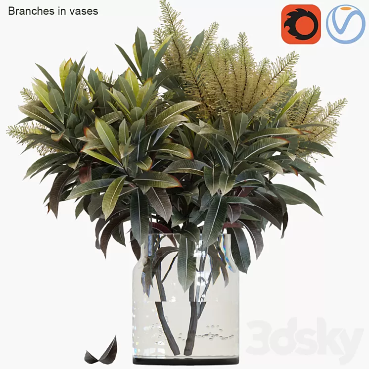 Branches in vases 25 3D Model Free