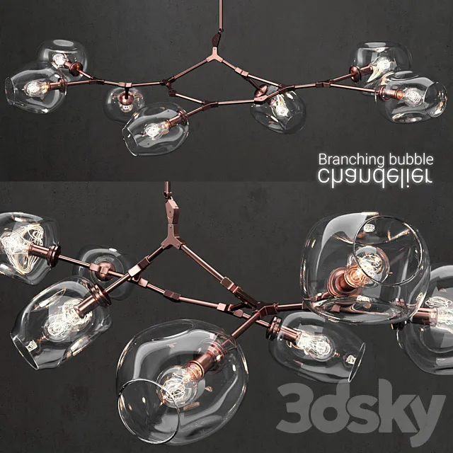 Branching bubble 7 lamps CLEAR _ COPPER 3D Model
