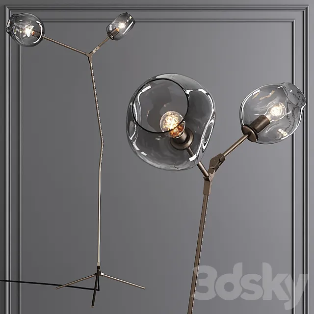 Branching Bubble Floor Light Vintage Brass and Gray Glass 3DModel
