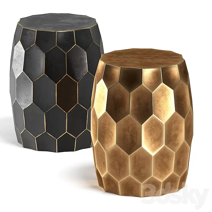 Brass black side table 3D Model