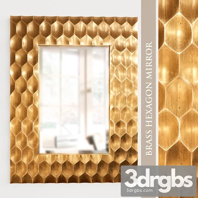 Brass hexagon mirror 3D Model Free