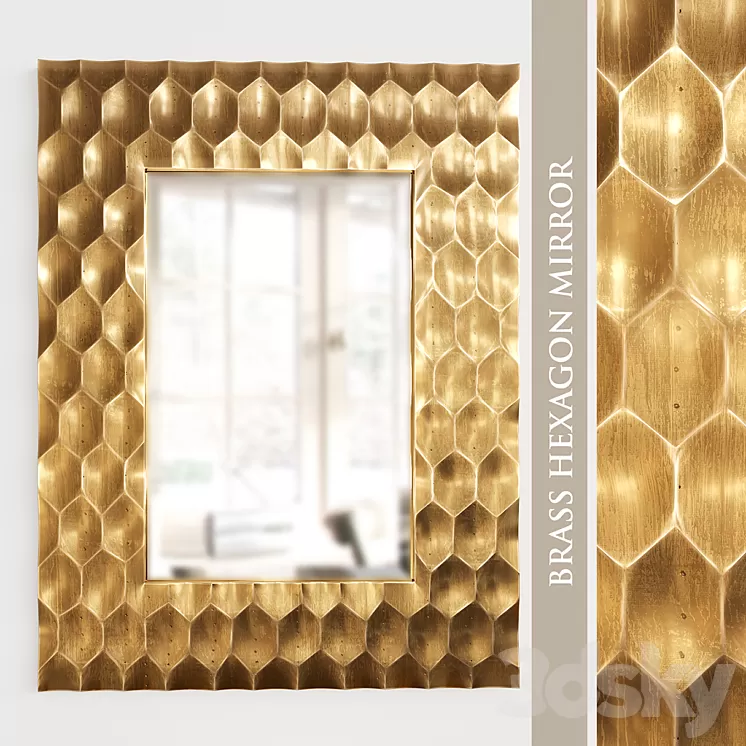 Brass Hexagon Mirror 3D Model