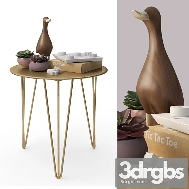 Brass table and decor set 2 3D Model Free
