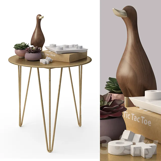 Brass Table and decor set 3D Model