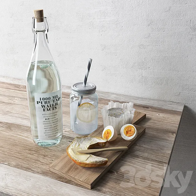 Breakfast with eggs. croissant & camembert 3DModel