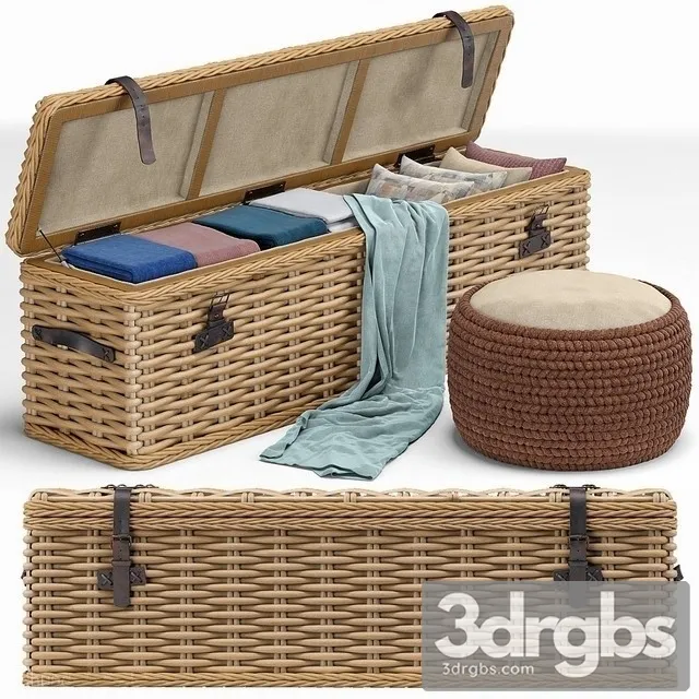 Brenna Leather Accent Woven Rattan Trunk 3D Model Free
