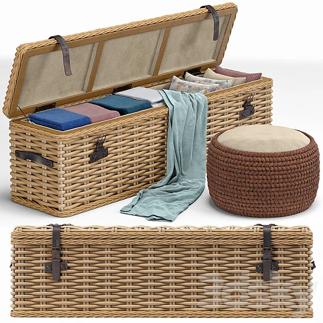 Brenna Leather Accent Woven Rattan Trunk. pouf Free Download