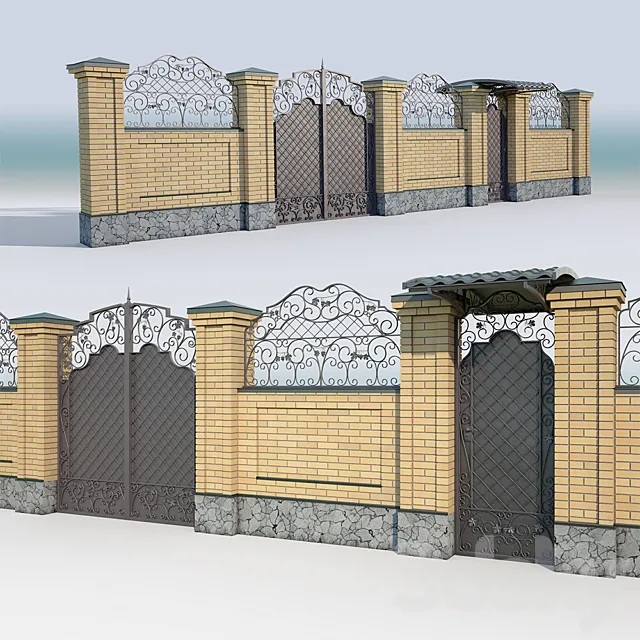 Brick fence_forging gate 3DModel