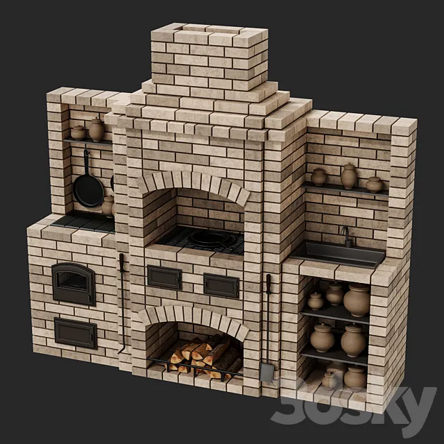 Brick oven barbecue 3D Model