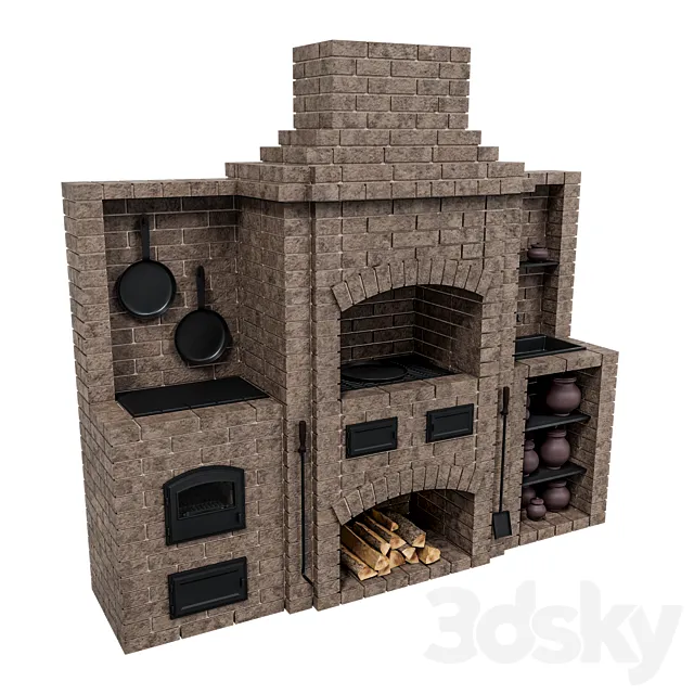 Brick oven barbecue 3D Model