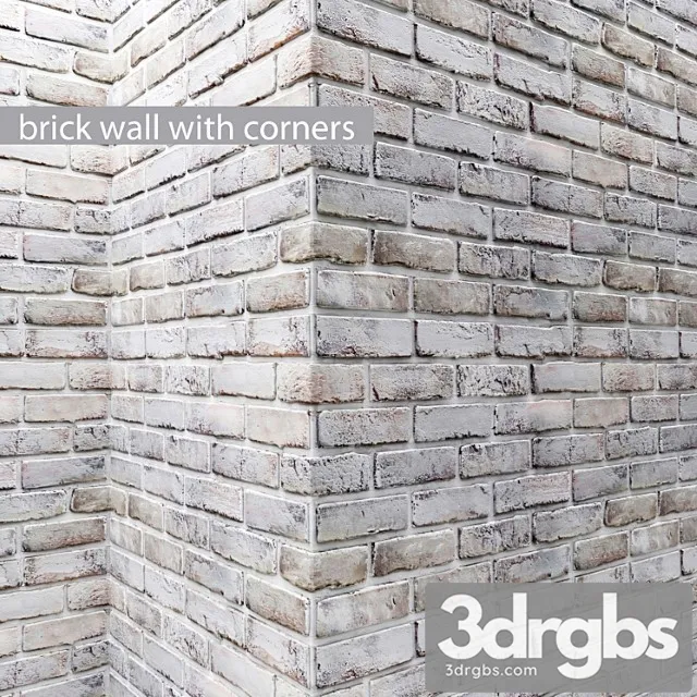 Brick wall with corners masonry brick loft decorative panel wall corner whitewashed brick white 3D Model Free