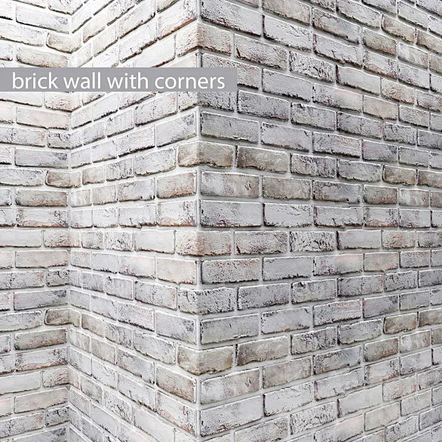 Brick wall with corners. Masonry. brick. loft. decorative. panel. wall. corner. whitewashed brick. white 3DModel