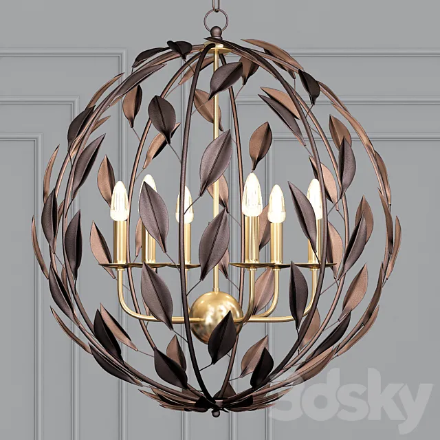 Broche 6-Light English Bronze and Antiqued Gold Sphere Chandelier 3D Model