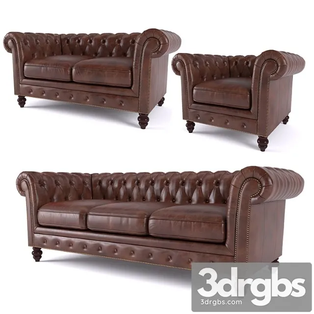 Brooklyn Chesterfield Leather Sofa and Loveseat and Armchair 3D Model Free