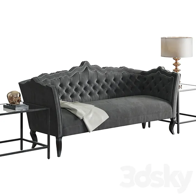 Brooks Gray Velvet Sofa 3D Model