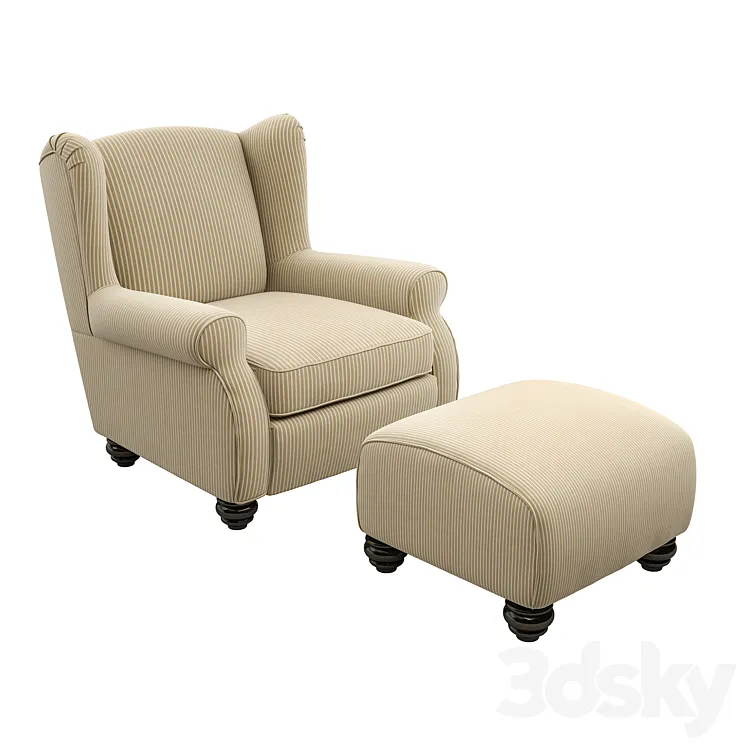 Brougham Wingback Chairand Ottoman 3D Model Free