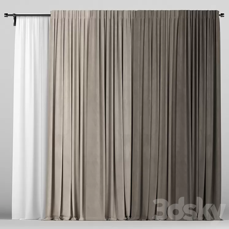 Brown curtains in four colors with tulle 3D Model