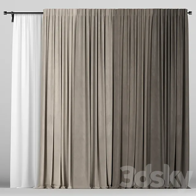 Brown curtains in four colors with tulle Free Download