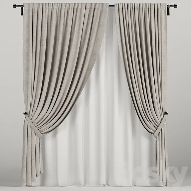 Brown curtains in the background. 3D Model