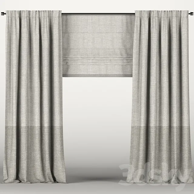 Brown curtains in two color shades with a Roman curtain. 3D Model