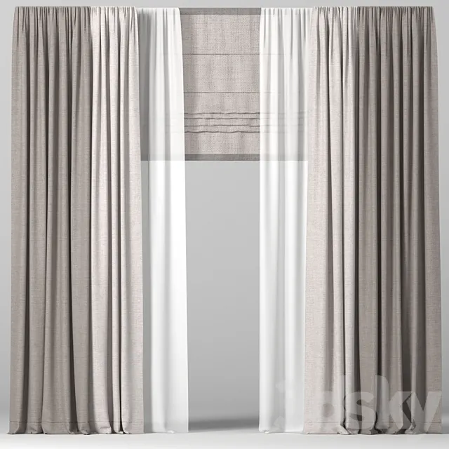 Brown curtains in two colors with tulle and Roman. Free Download