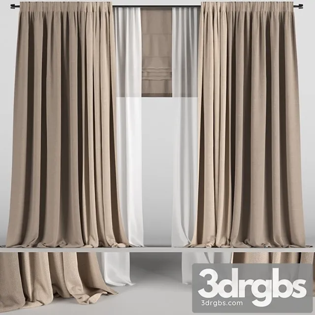 Brown curtains in two colors with tulle and roman blinds. Free Download