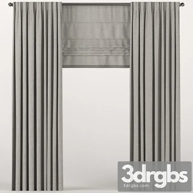 Brown curtains with a roman curtain. 3D Model Free