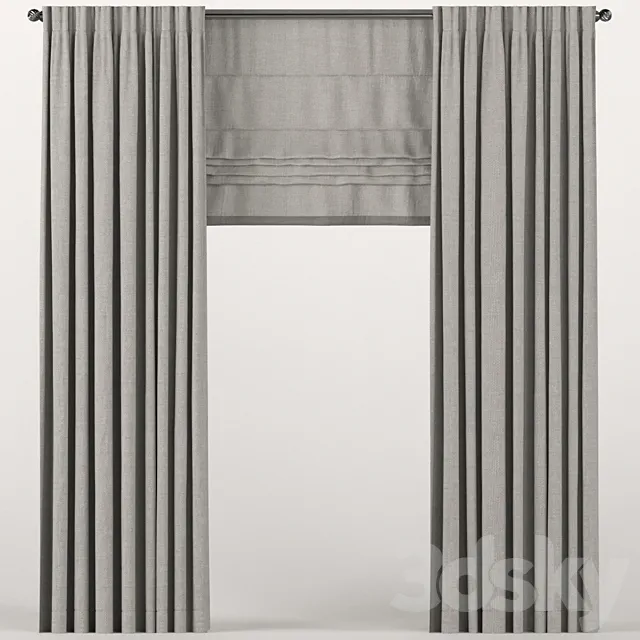 Brown curtains with a roman curtain. 3D Model
