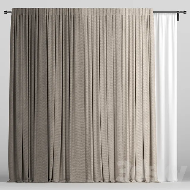 Brown curtains with tulle. 3D Model