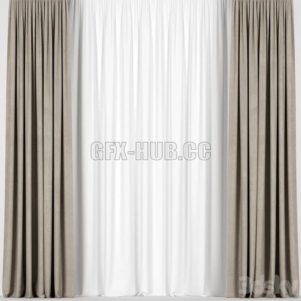 Brown curtains with tulle 3D Model
