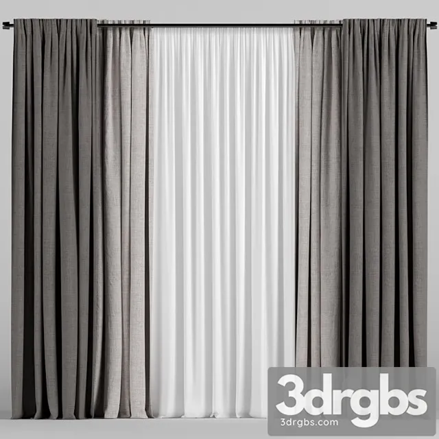 Brown curtains with tulle. 3D Model Free