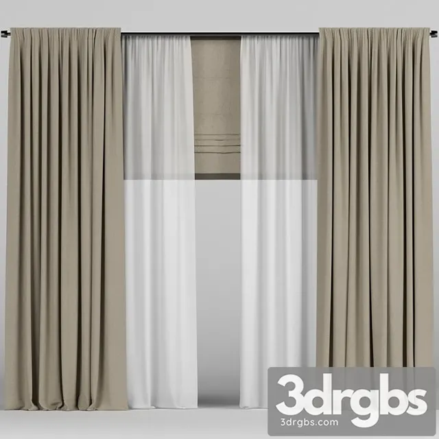 Brown Curtains With Tulle And Roman 3D Model Free