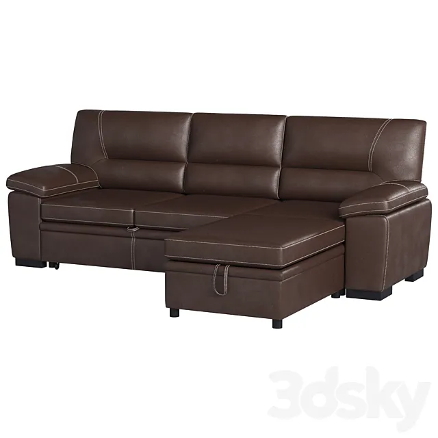 Brown Leather Sectional Sofa 3D Model