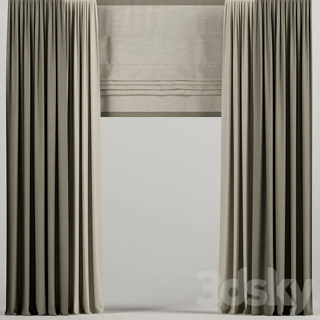 Brown Roman Curtains. 3DModel