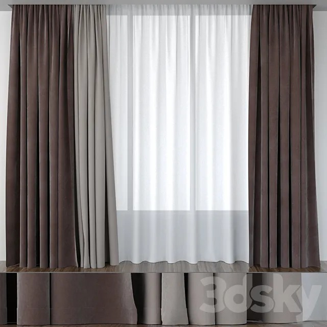 Brown velvet curtains 3DModel