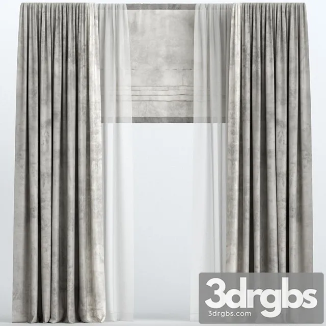 Brown Velvet Curtains With Roman And Tulle 3D Model Free