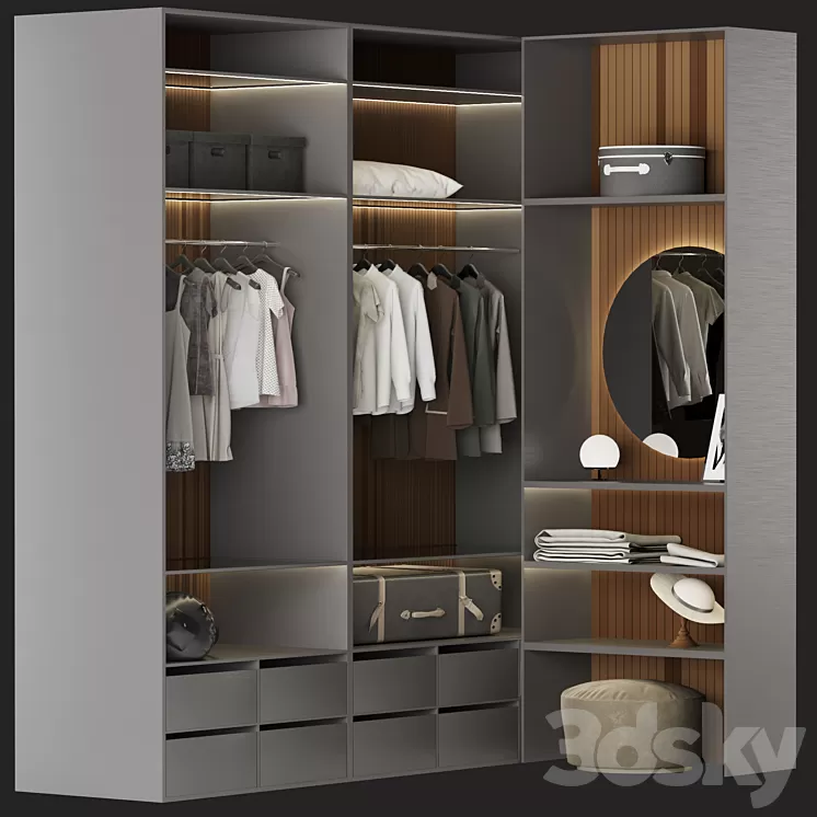 Brown Wardrobe Walk-in Closet Black Glass Door Simple and Luxury 3D Model Free