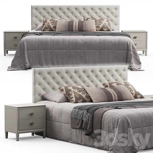 Brunet Contemporary Button Tufted Fabric Queen Headboard Bed 3D Model