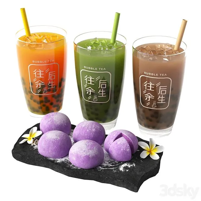 Bubble tea and Moti dessert 3D Model