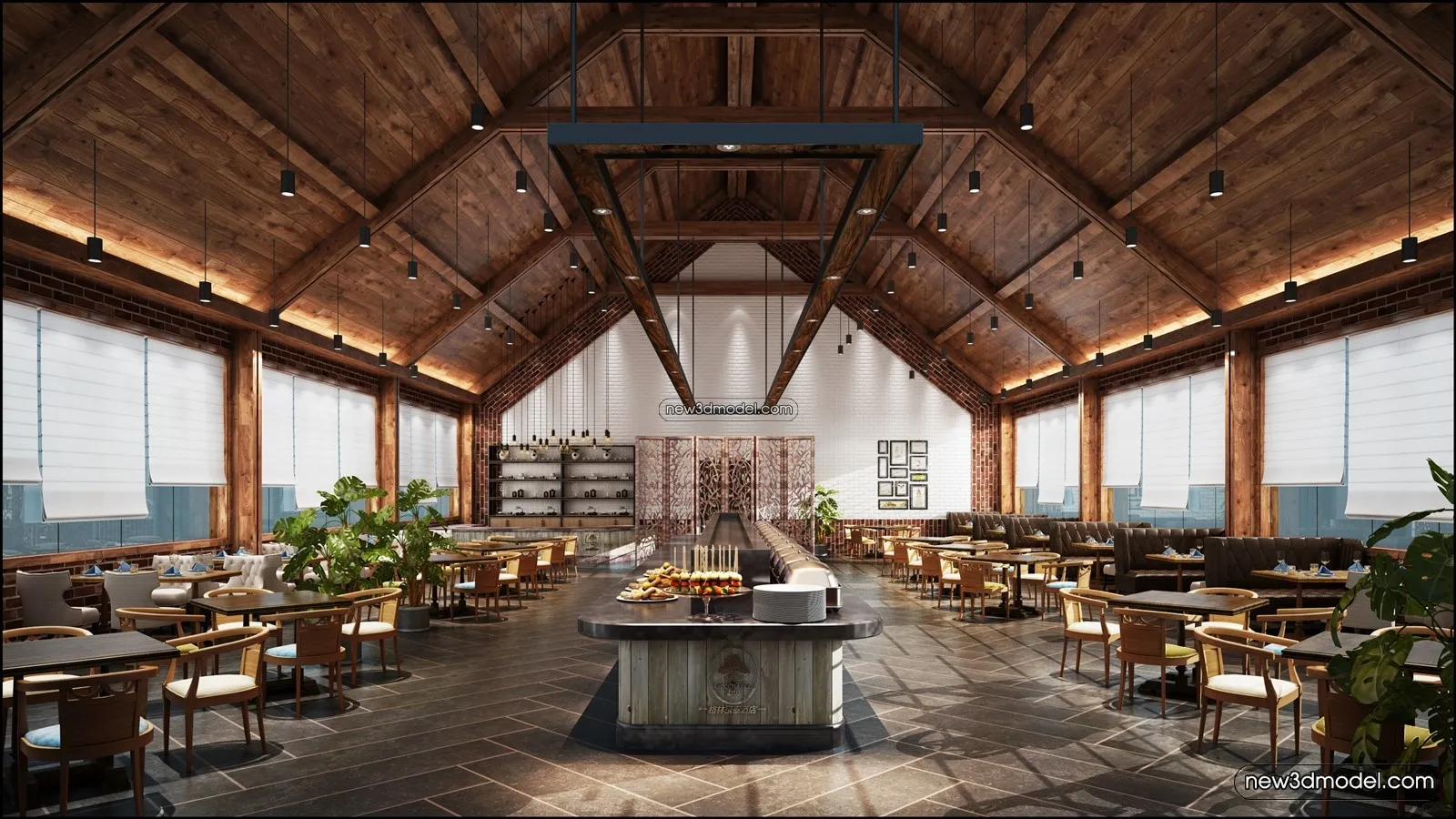 Buffet Restaurant of Hotels 3D Scenes - 3D Blocks - 005