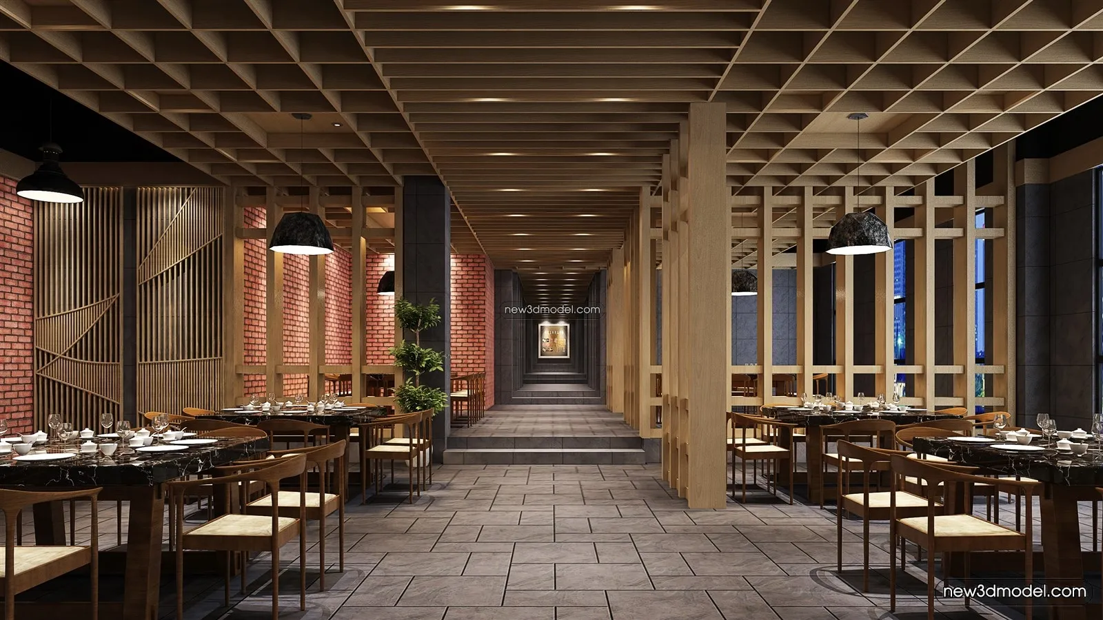 Buffet Restaurant of Hotels 3D Scenes - 3D Blocks - 022